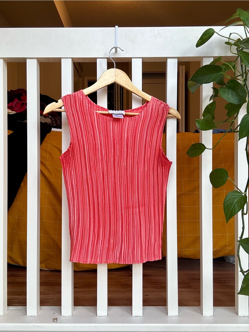 Sleeveless Coral Pleated Tank Top